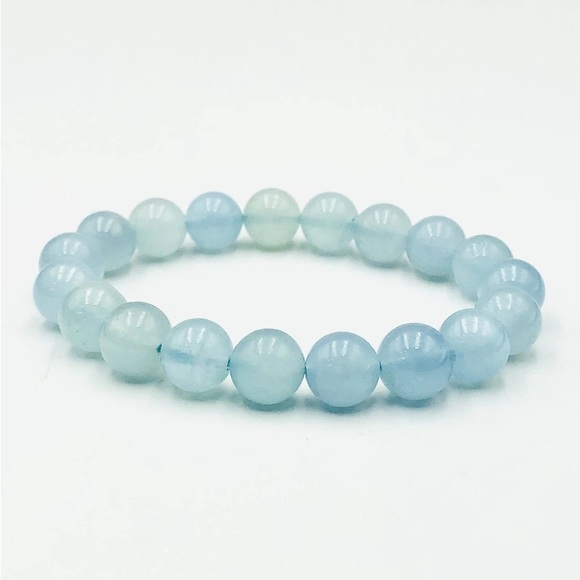 Aquamarine Stone Beads Stretchable Bracelet 10 mm Beads - Picture 1 of 17
